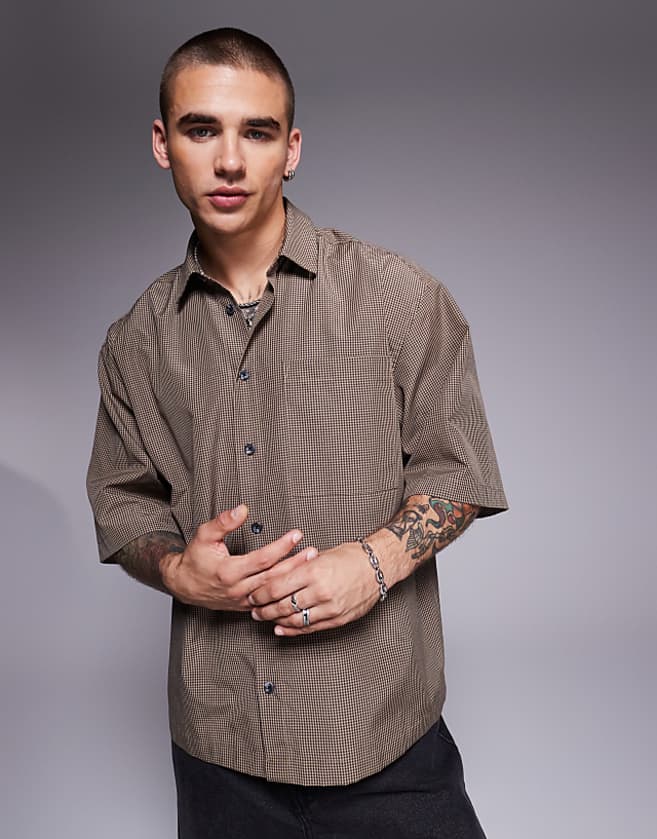 asos ASOS DESIGN oversized shirt in brown check