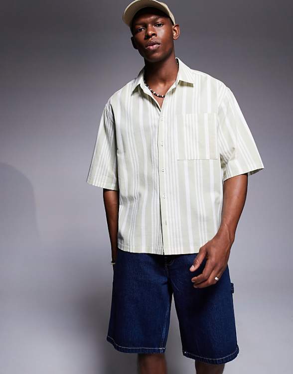 asos ASOS DESIGN oversized shirt in neutral stripe