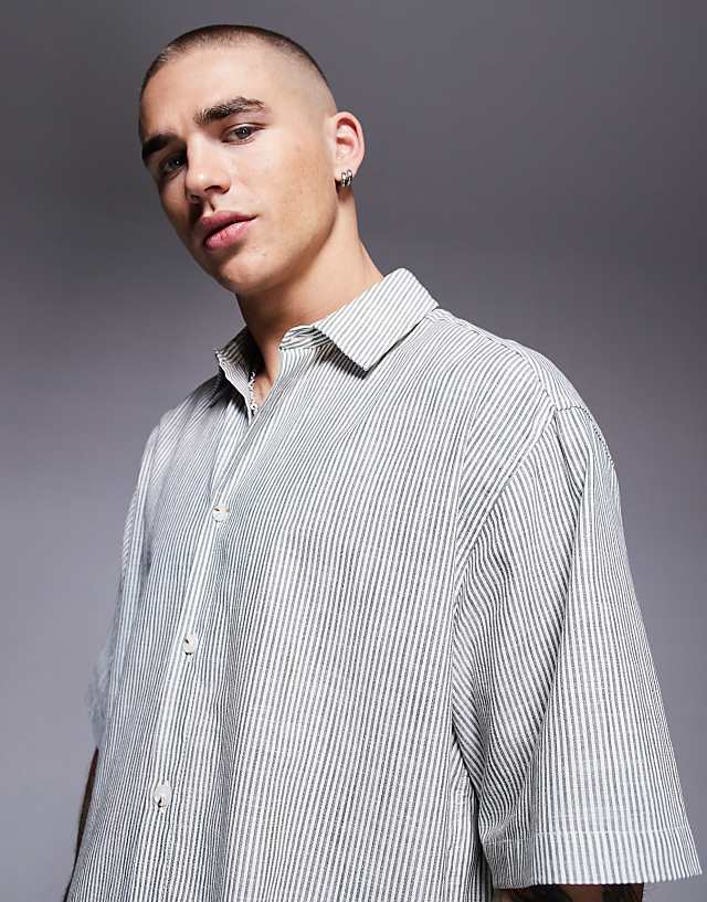 Asos ASOS DESIGN Oversized Stripe Shirt In Grey