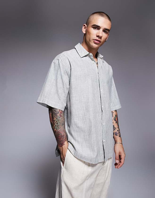 asos ASOS DESIGN oversized stripe shirt in grey