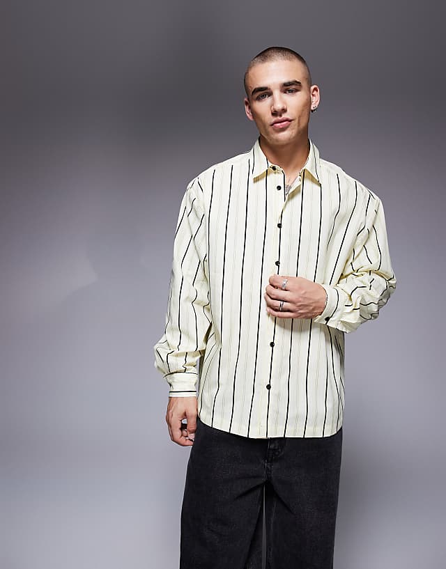 asos ASOS DESIGN oversized stripe shirt in yellow