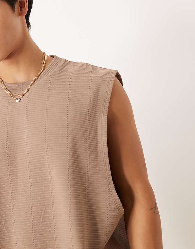 Asos ASOS DESIGN Oversized Tank In Beige Rib