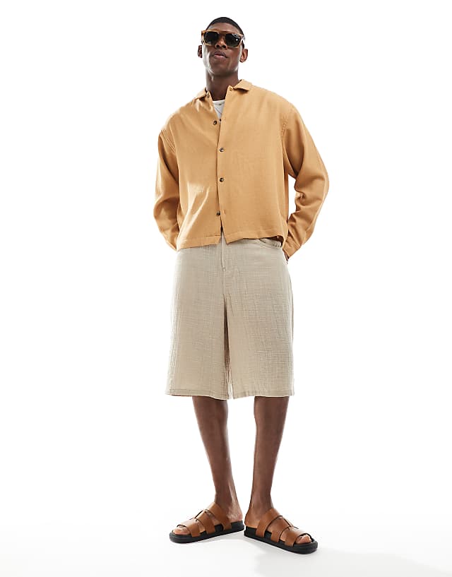 Asos ASOS DESIGN Oversized Textured Shirt In Beige