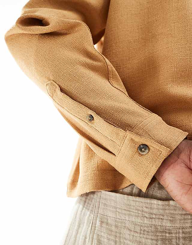 Asos ASOS DESIGN Oversized Textured Shirt In Beige