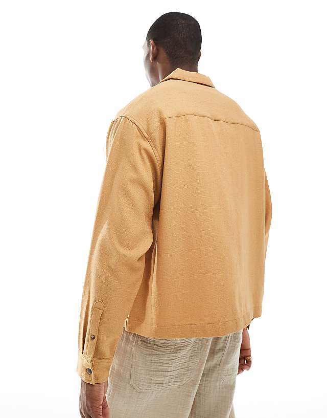 Asos ASOS DESIGN Oversized Textured Shirt In Beige