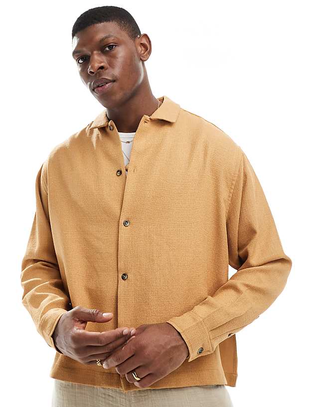 asos ASOS DESIGN oversized textured shirt in beige