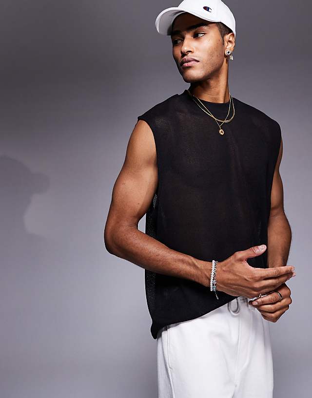 asos ASOS DESIGN oversized textured tank in black