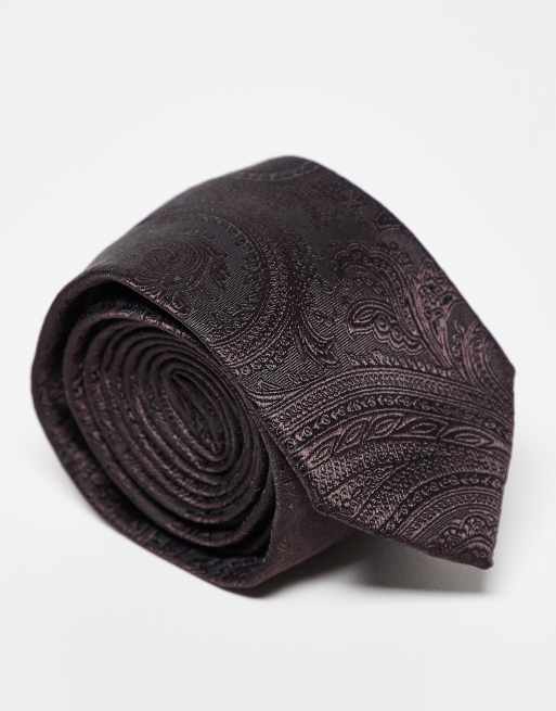 Asos ASOS DESIGN Paisley Print Tie In Dark Brown