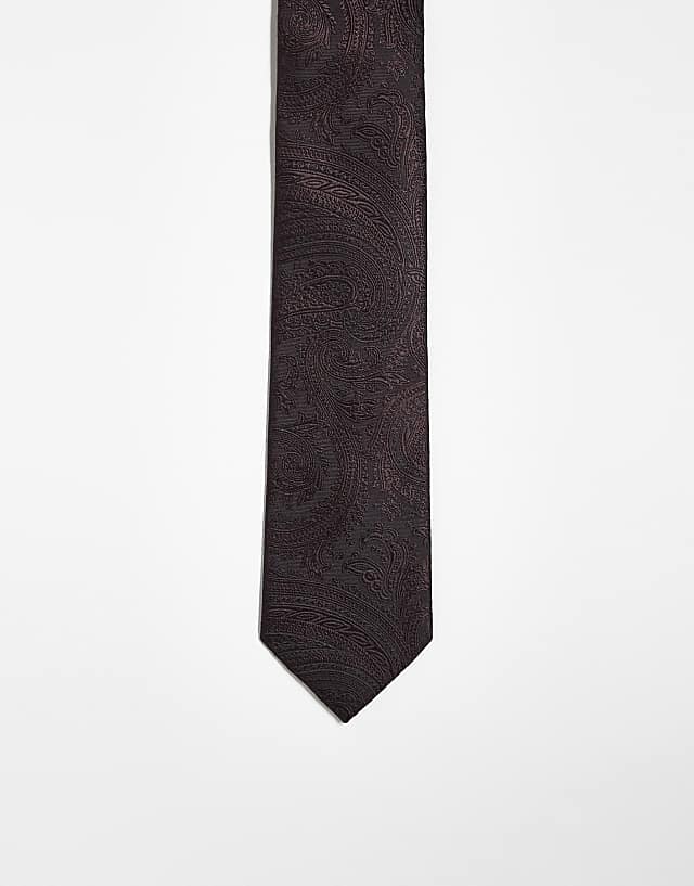 asos ASOS DESIGN paisley print tie in dark brown