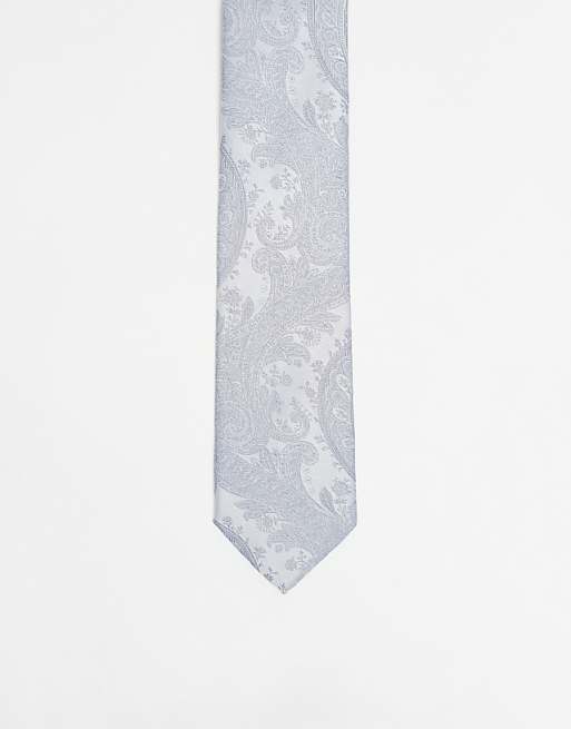 asos ASOS DESIGN paisley print tie in grey