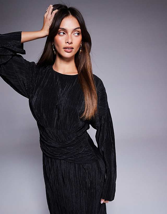 Asos ASOS DESIGN Plisse Maxi Dress In Black