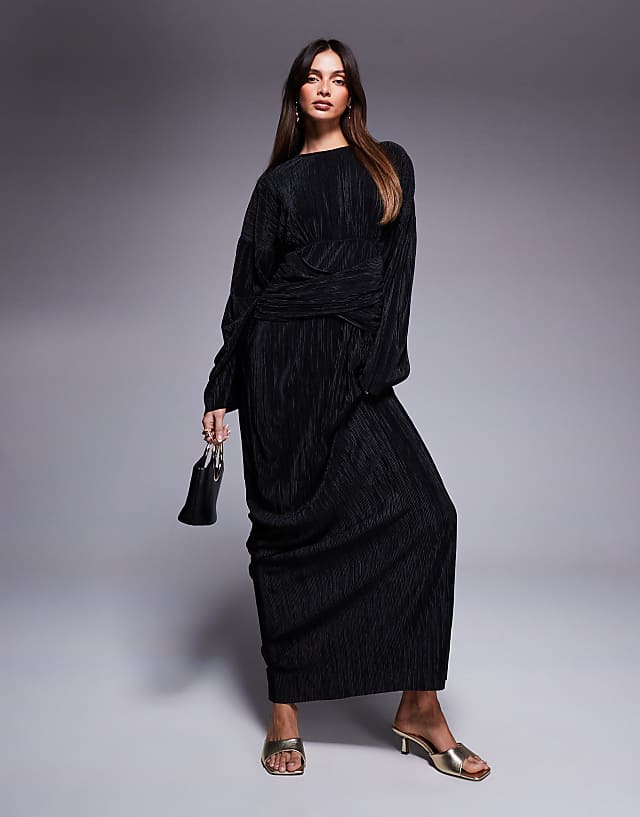asos ASOS DESIGN plisse maxi dress in black