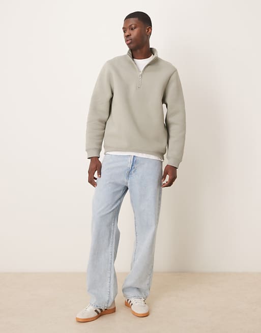 Asos ASOS DESIGN Quarter Zip Sweatshirt In Sage