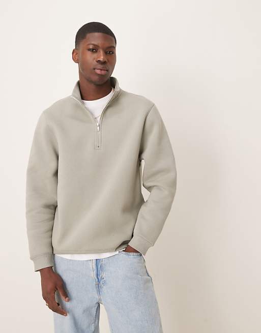 Asos ASOS DESIGN Quarter Zip Sweatshirt In Sage