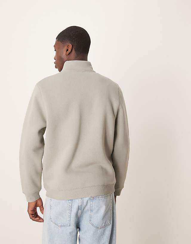 Asos ASOS DESIGN Quarter Zip Sweatshirt In Sage