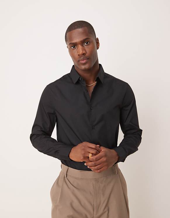 asos ASOS DESIGN regular shirt in black