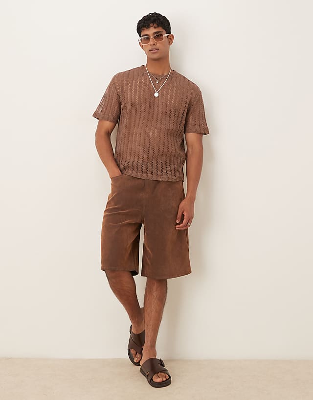 Asos ASOS DESIGN Relaxed Crochet T-shirt In Brown