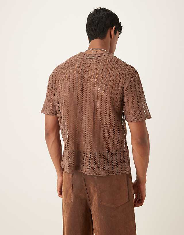 Asos ASOS DESIGN Relaxed Crochet T-shirt In Brown