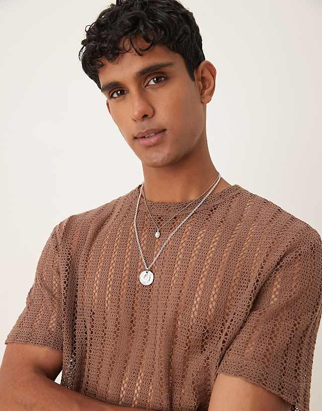 Asos ASOS DESIGN Relaxed Crochet T-shirt In Brown