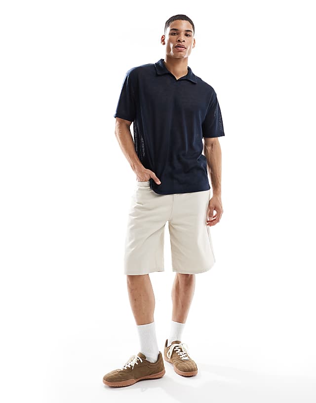 Asos ASOS DESIGN Relaxed Linen Look Polo In Navy