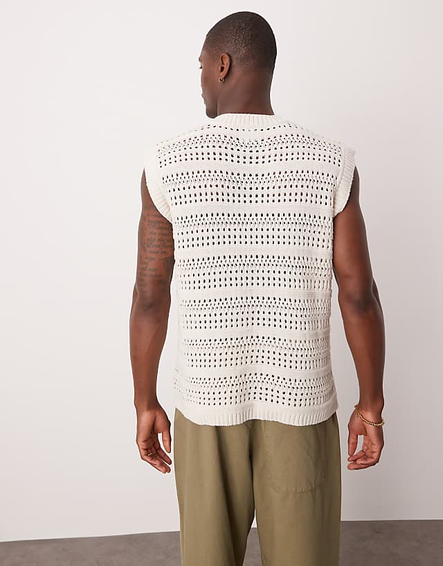 Asos ASOS DESIGN Relaxed Open Knitted Vest In Ecru