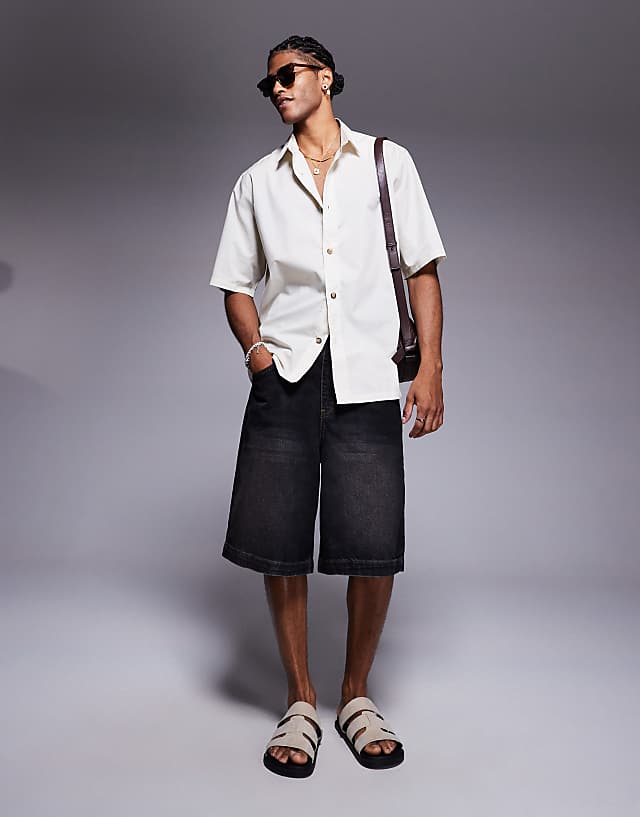 Asos ASOS DESIGN Relaxed Poplin Shirt In Beige