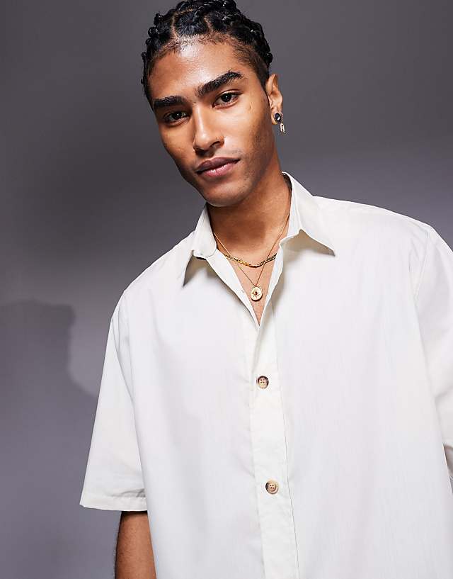 Asos ASOS DESIGN Relaxed Poplin Shirt In Beige