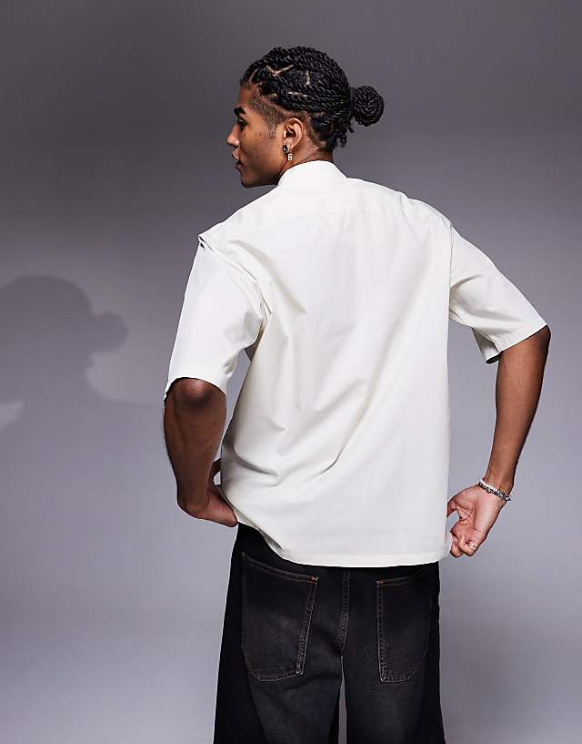 Asos ASOS DESIGN Relaxed Poplin Shirt In Beige