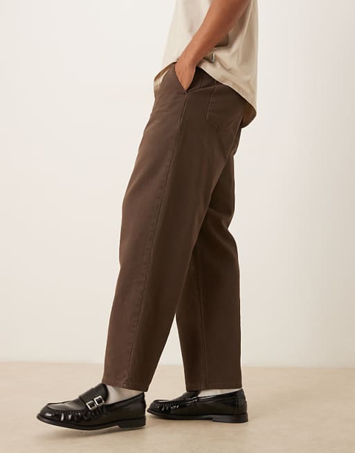 asos ASOS DESIGN relaxed tapered trousers in brown