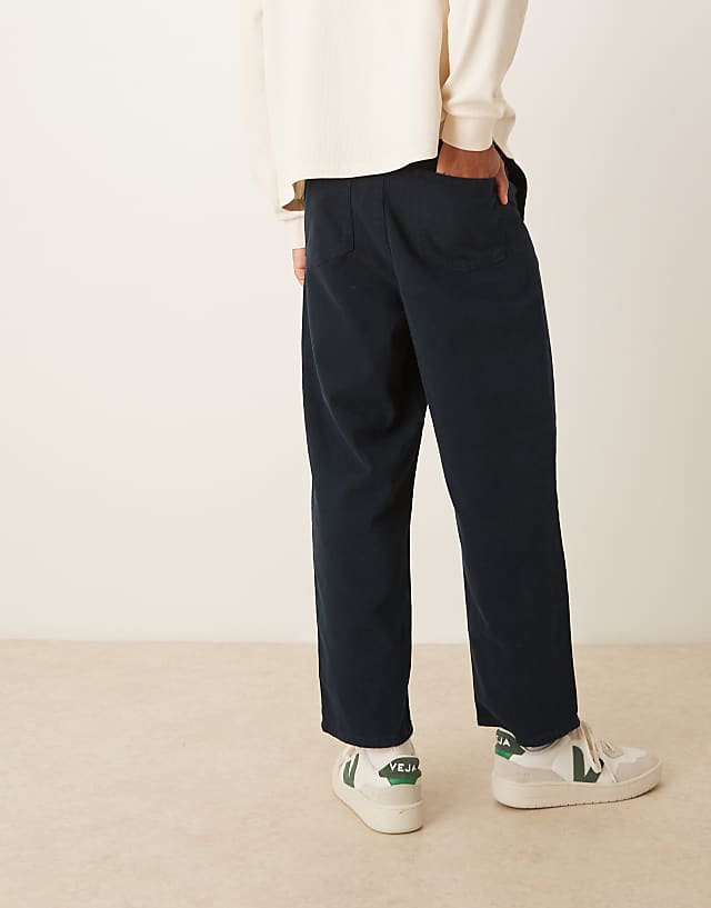 Asos ASOS DESIGN Relaxed Tapered Trousers In Navy