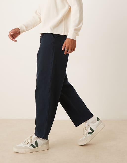 asos ASOS DESIGN relaxed tapered trousers in navy