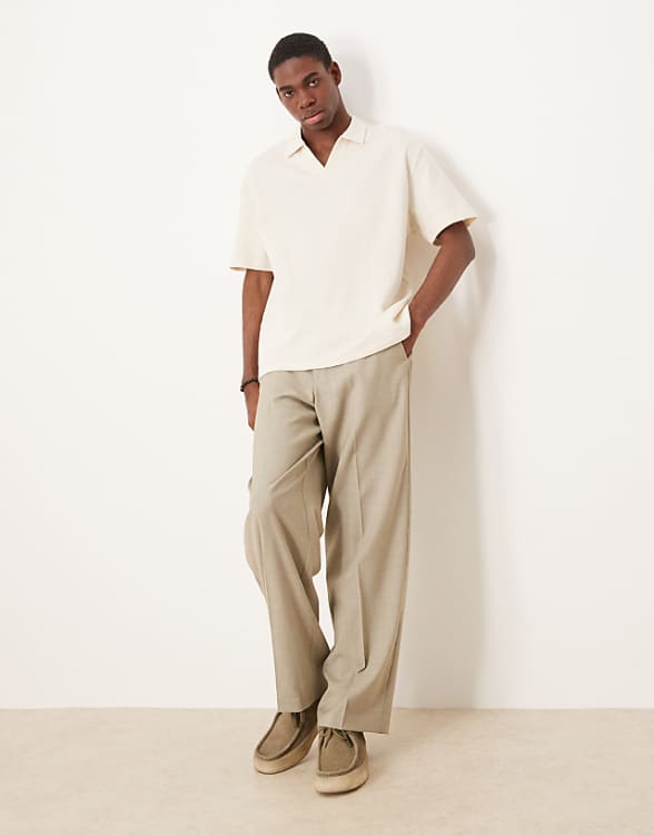 Asos ASOS DESIGN Relaxed Waffle Polo In Cream