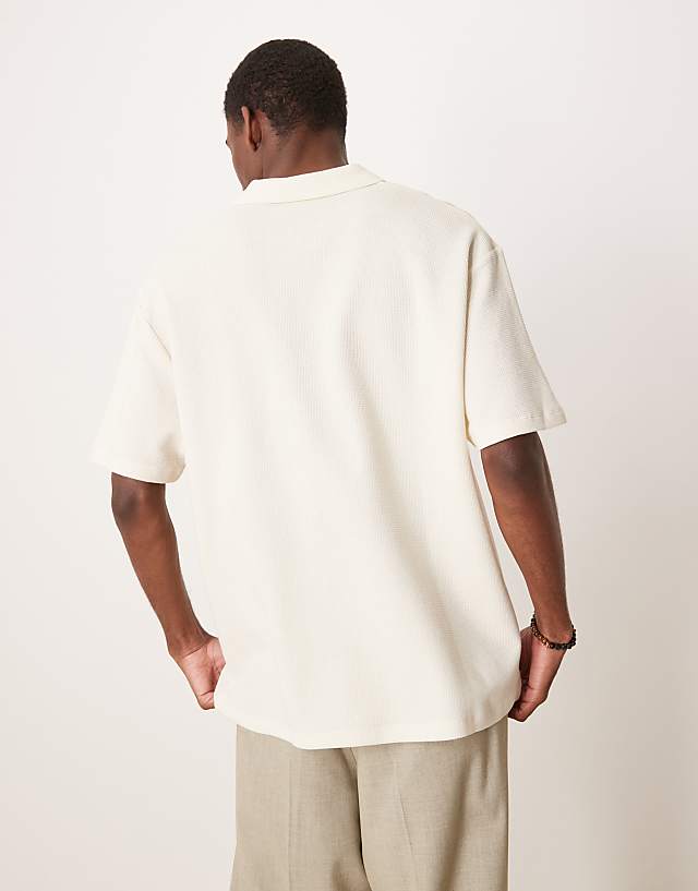 Asos ASOS DESIGN Relaxed Waffle Polo In Cream