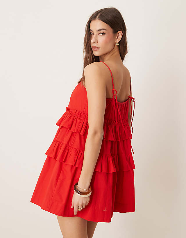 Asos ASOS DESIGN Ruffle Tiered Mini Dress In Red