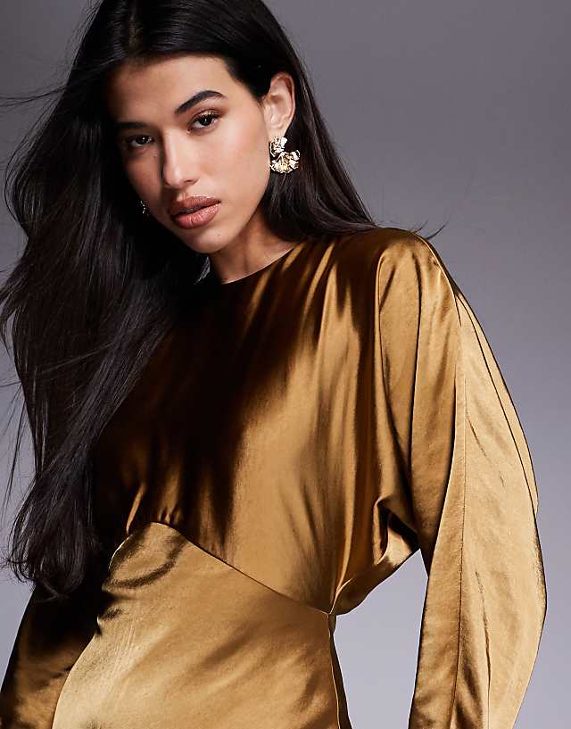 Asos ASOS DESIGN Satin Batwing Maxi Dress In Olive