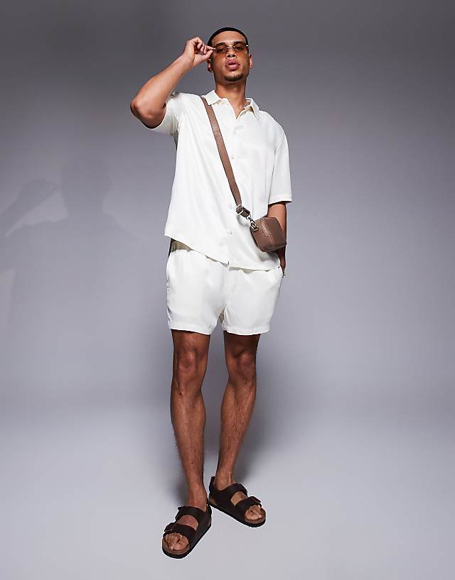 asos ASOS DESIGN satin co-ord in beige