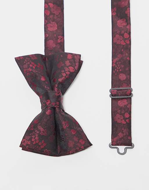 asos ASOS DESIGN satin floral bow tie in burgundy