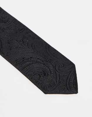 Asos ASOS DESIGN Satin Paisley Print Tie In Black