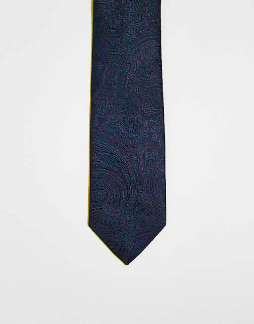 asos ASOS DESIGN satin paisley print tie in black