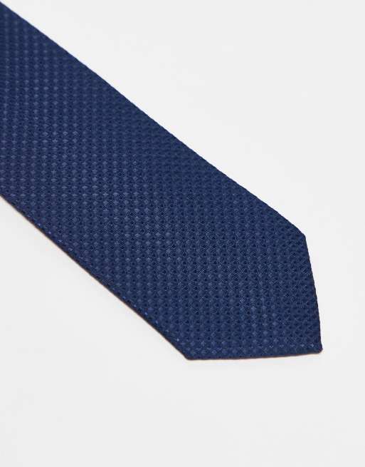 Asos ASOS DESIGN Satin Textured Tie In Navy