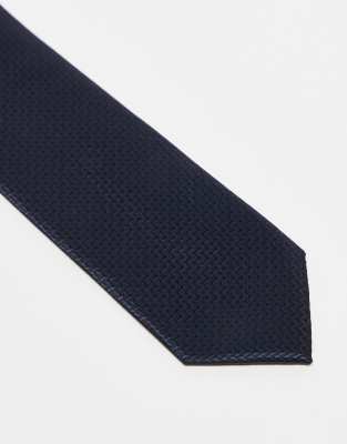 Asos ASOS DESIGN Satin Textured Tie In Navy