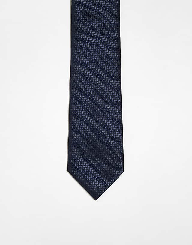 asos ASOS DESIGN satin textured tie in navy