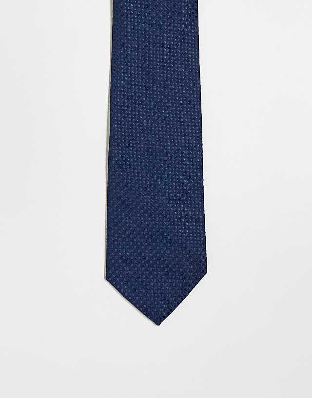 asos ASOS DESIGN satin textured tie in navy