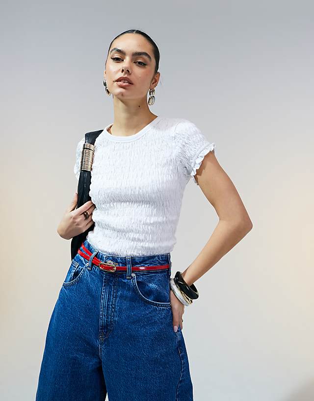 asos ASOS DESIGN shirred tshirt in white