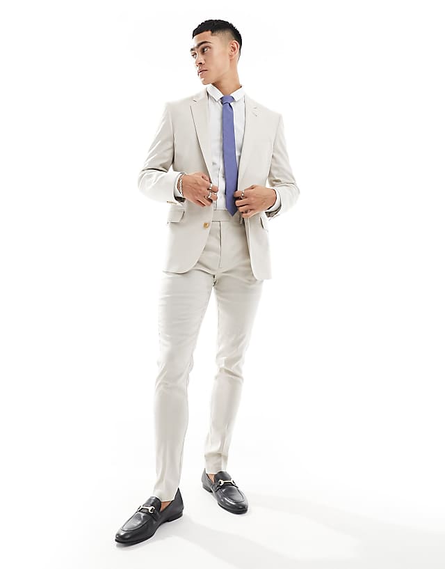 Asos ASOS DESIGN Skinny Linen Suit Jacket In Stone