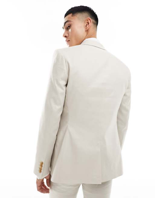 Asos ASOS DESIGN Skinny Linen Suit Jacket In Stone