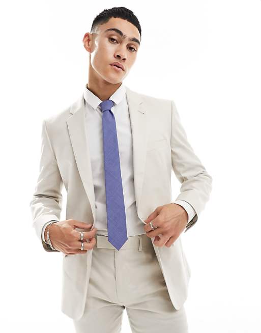asos ASOS DESIGN skinny linen suit jacket in stone