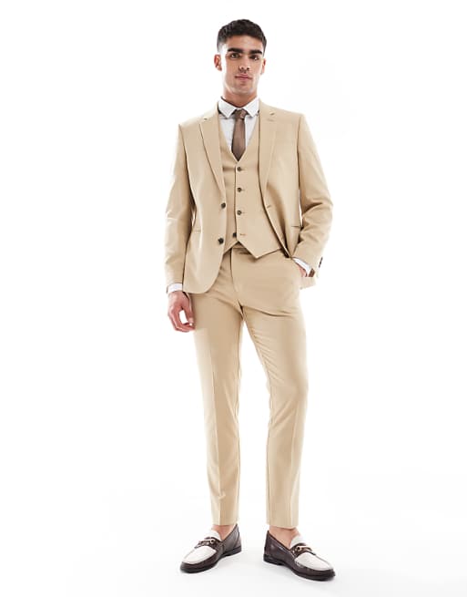 asos ASOS DESIGN skinny suit in beige