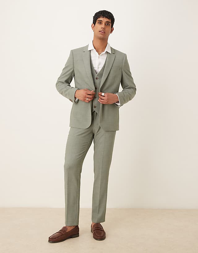 asos ASOS DESIGN skinny suit in khaki crosshatch