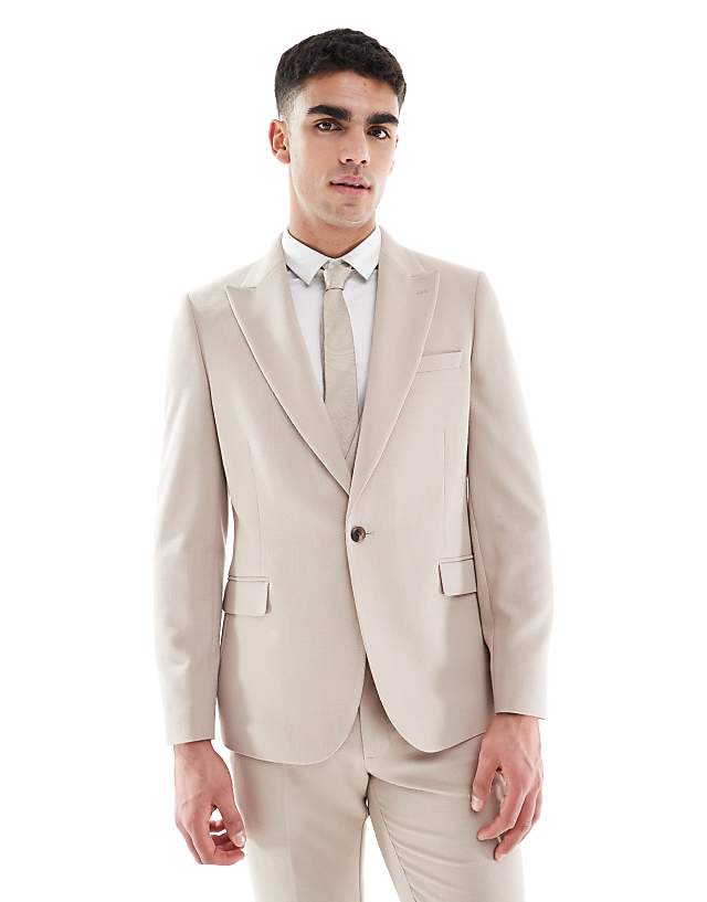 Asos ASOS DESIGN Skinny Suit In Taupe Slub Texture
